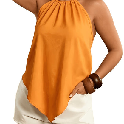 Effortless Chiffon Halter Top for Women with High Neck Sleeveless Ruched Flowing Tank Style