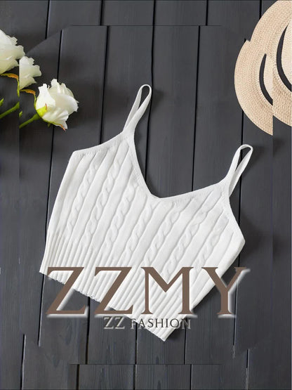 Comfortable Cable Knit Tank Top for Women with V Neck Sleeveless Ribbed Cropped Style