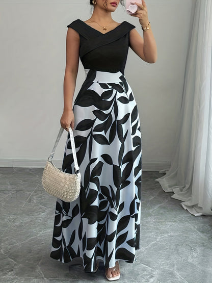 Elegant Floral Maxi Dress for Women with Off Shoulder Print Skirt Flowy Formal Wedding Guest Style