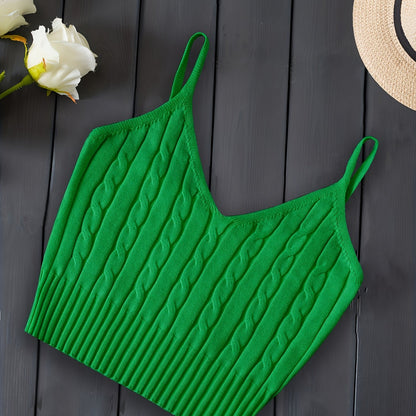 Comfortable Cable Knit Tank Top for Women with V Neck Sleeveless Ribbed Cropped Style