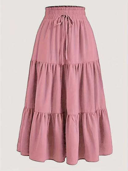 Effortless Tiered Maxi Skirt for Women with Paperbag Waist Drawstring Tie Flowing Style