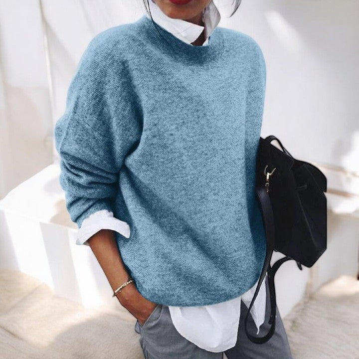Comfortable Sweater for Women with High Neck Long Sleeve Relaxed Oversized Knit Style