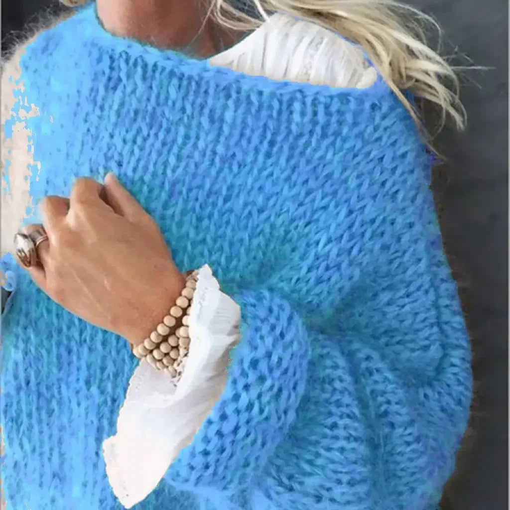 Comfortable Mohair Knit Sweater for Women with Wide Neck Long Sleeve Oversized Relaxed Style