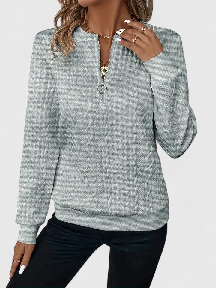 Comfortable Cable Knit Sweater for Women with Zip Neck Long Sleeve Relaxed Oversized Style