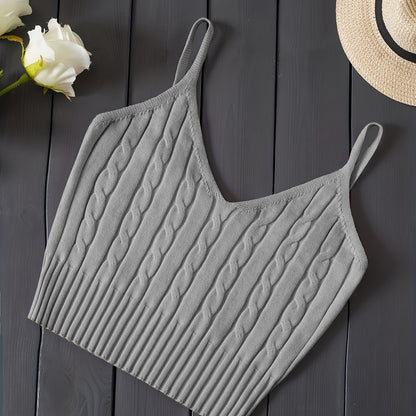 Comfortable Cable Knit Tank Top for Women with V Neck Sleeveless Ribbed Cropped Style