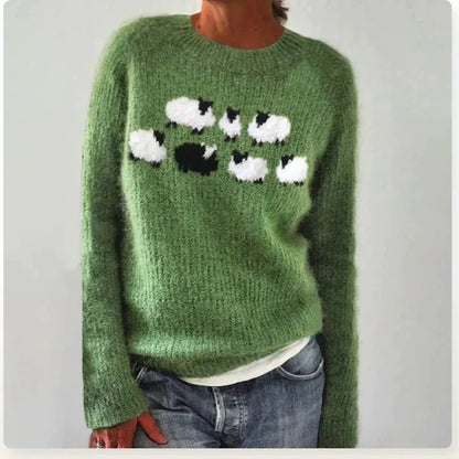 Comfortable Fair Isle Sweater for Women with Boat Neck Long Sleeve Relaxed Oversized Knit Style