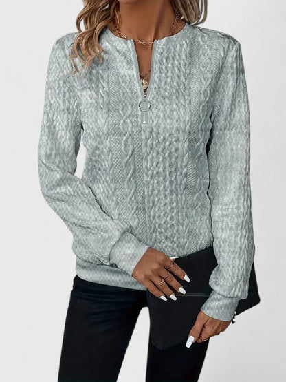 Comfortable Cable Knit Sweater for Women with Zip Neck Long Sleeve Relaxed Oversized Style