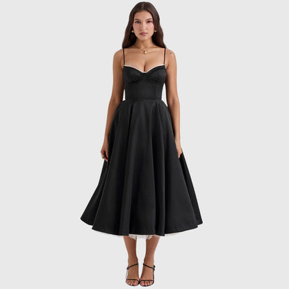 Elegant Strapless Midi Dress for Women with Sweetheart Neckline Full Skirt Formal Wedding Guest Style