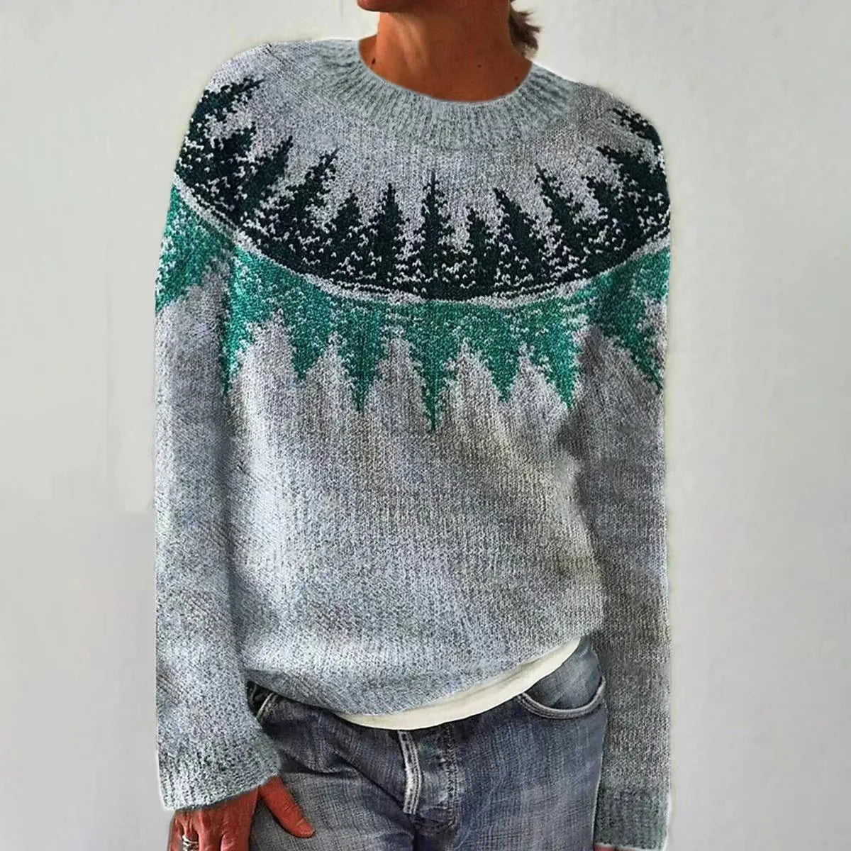Comfortable Fair Isle Sweater for Women with Boat Neck Long Sleeve Relaxed Oversized Knit Style