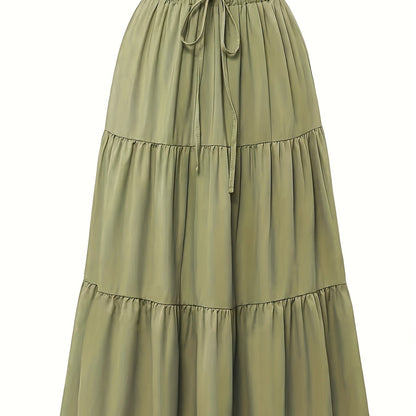 Effortless Tiered Maxi Skirt for Women with Paperbag Waist Drawstring Tie Flowing Style