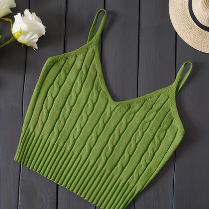 Comfortable Cable Knit Tank Top for Women with V Neck Sleeveless Ribbed Cropped Style