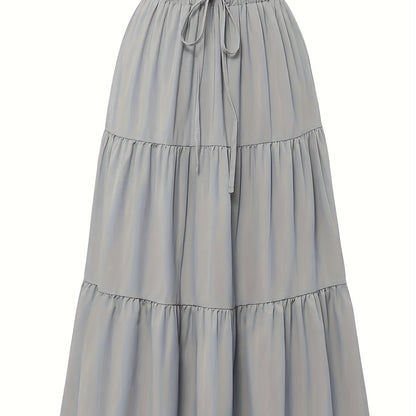 Effortless Tiered Maxi Skirt for Women with Paperbag Waist Drawstring Tie Flowing Style
