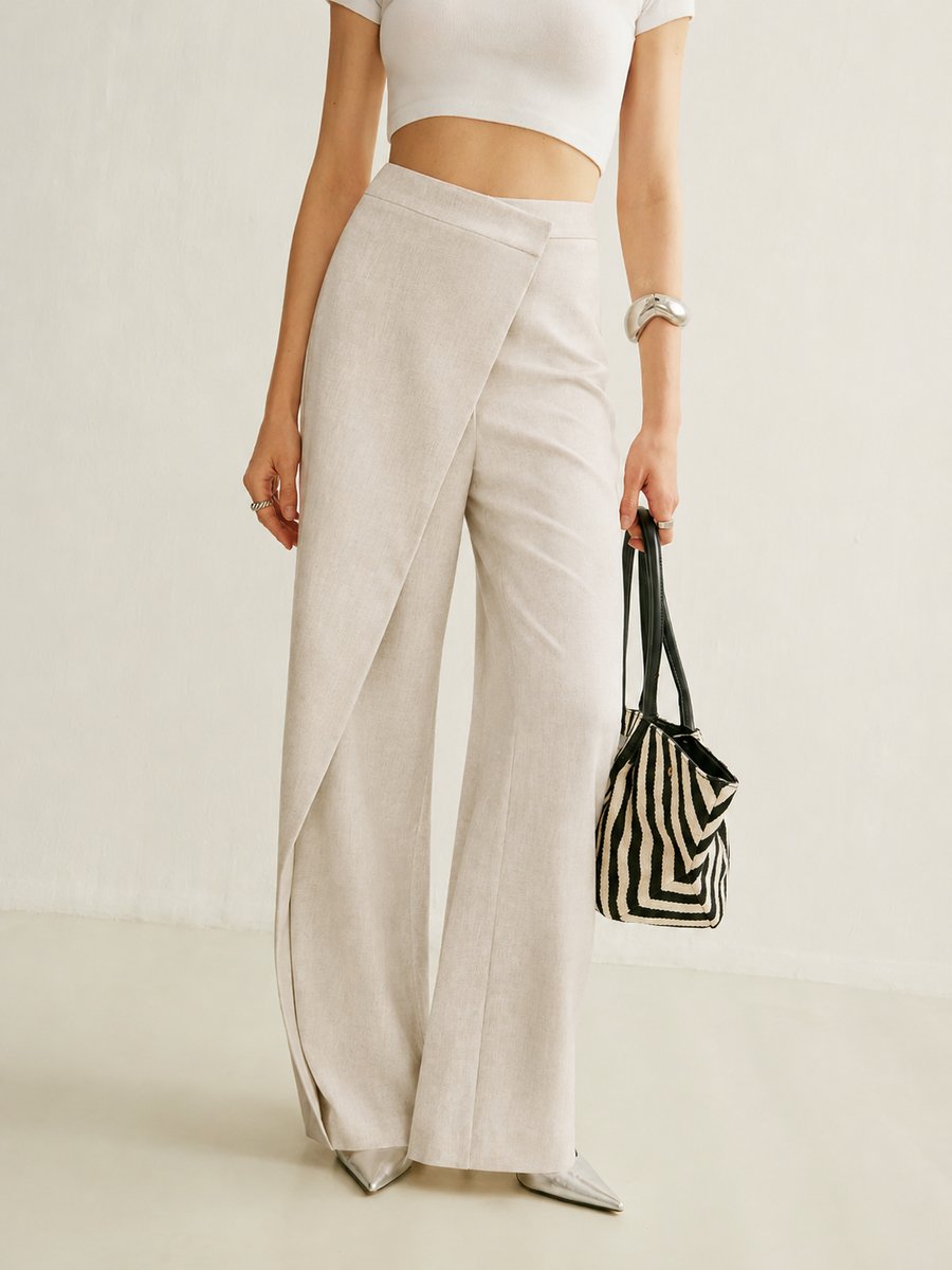 Effortless Wrap Front Wide Leg Pant for Women with High Waist Flowing Relaxed Style