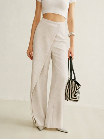 Effortless Wrap Front Wide Leg Pant for Women with High Waist Flowing Relaxed Style