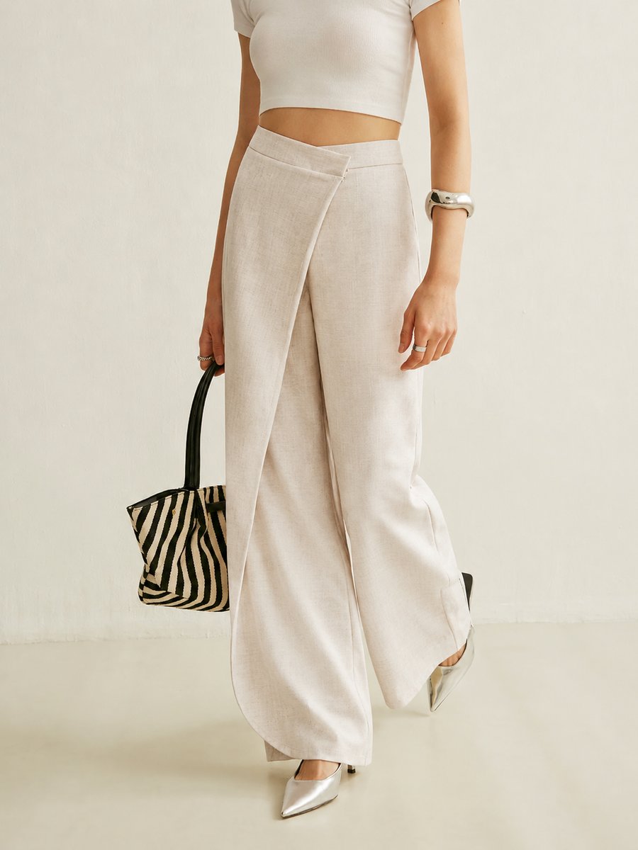 Effortless Wrap Front Wide Leg Pant for Women with High Waist Flowing Relaxed Style