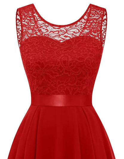 Elegant Maxi Dress for Women with Round Neck Sleeveless High Low Tulle Hem Formal Wedding Guest Style