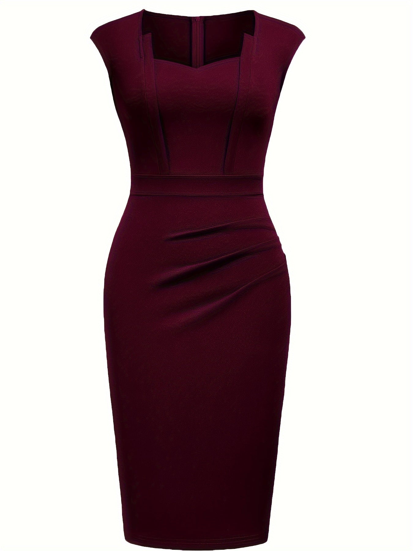 Elegant Sheath Midi Dress for Women with Sweetheart Neckline Cap Sleeve Ruched Bodycon Work Style