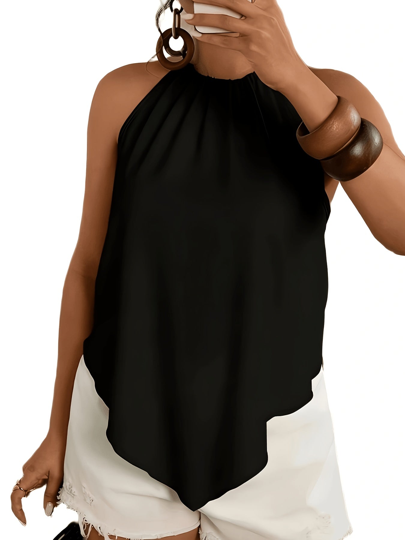 Effortless Chiffon Halter Top for Women with High Neck Sleeveless Ruched Flowing Tank Style