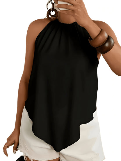Effortless Chiffon Halter Top for Women with High Neck Sleeveless Ruched Flowing Tank Style