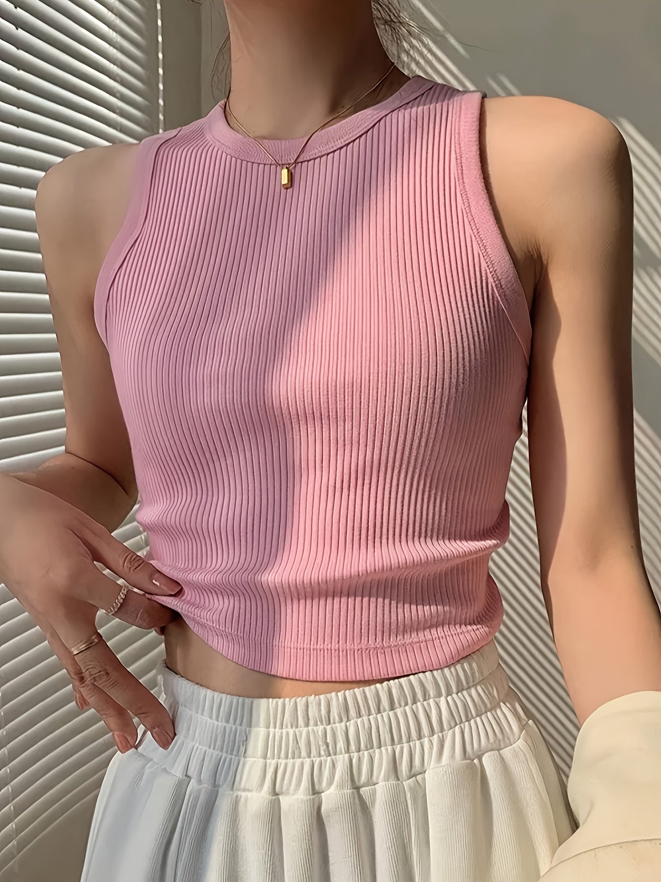 Effortless Ribbed Knit Tank Top for Women with Mock Neck Sleeveless Racerback Crop Style
