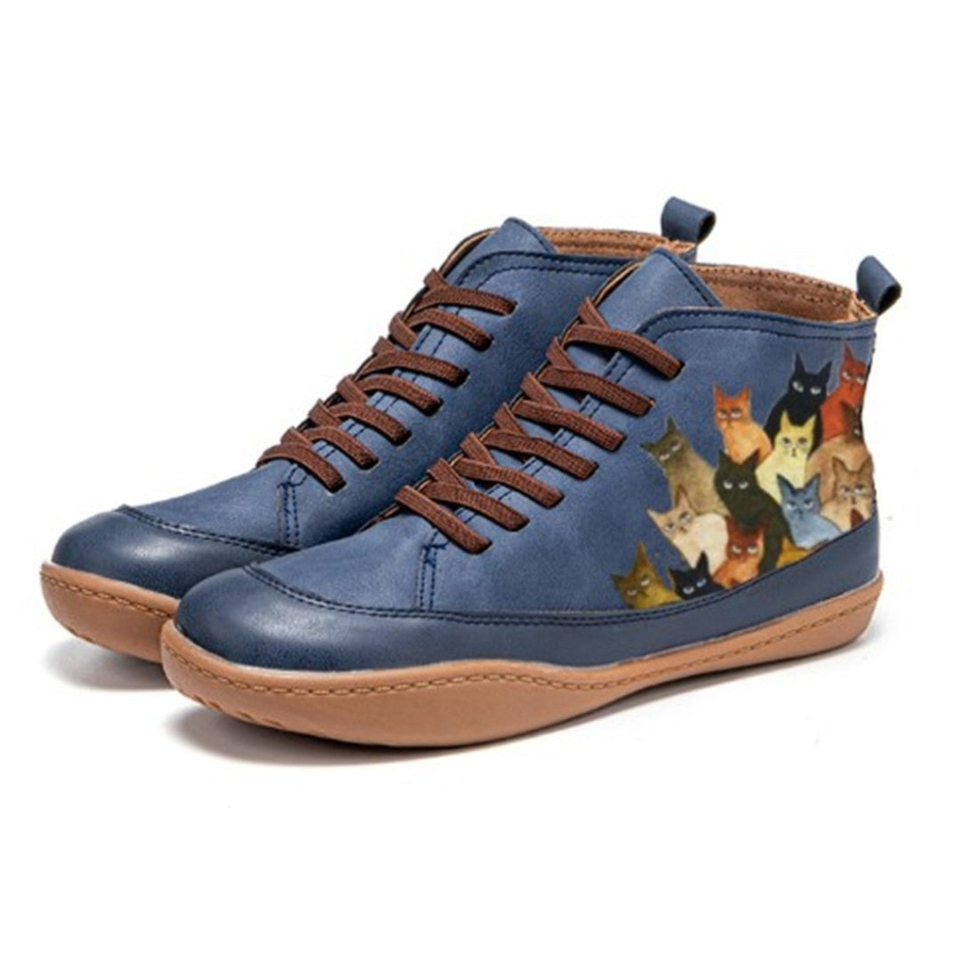 Comfortable Abstract Sneakers for Women with Closed Toe Lace Up Casual Style