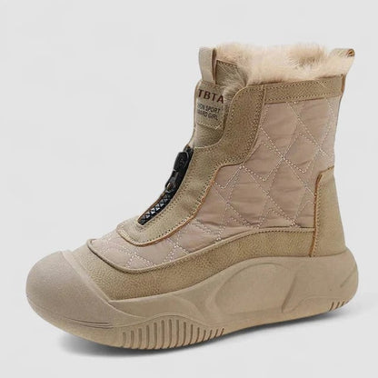 Comfortable Beige Ankle Boots for Women with Closed Toe Fur Lined Casual Style