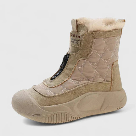 Comfortable Beige Ankle Boots for Women with Closed Toe Fur Lined Casual Style