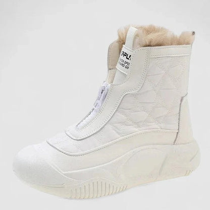 Comfortable Beige Ankle Boots for Women with Closed Toe Fur Lined Casual Style