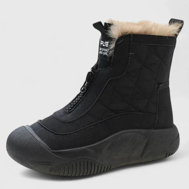Comfortable Beige Ankle Boots for Women with Closed Toe Fur Lined Casual Style