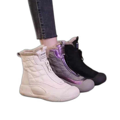 Comfortable Beige Ankle Boots for Women with Closed Toe Fur Lined Casual Style