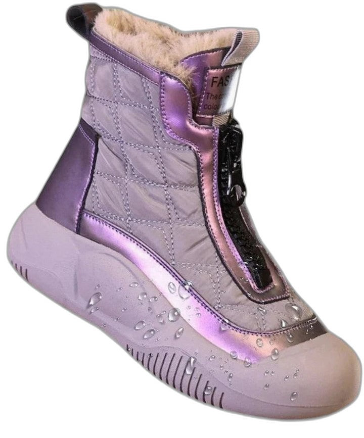 Comfortable Beige Ankle Boots for Women with Closed Toe Fur Lined Casual Style