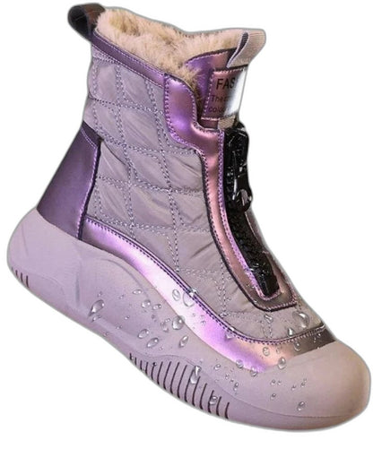 Comfortable Beige Ankle Boots for Women with Closed Toe Fur Lined Casual Style