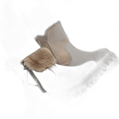 Comfortable Beige Ankle Boots for Women with Platform Fur Lined Casual Style