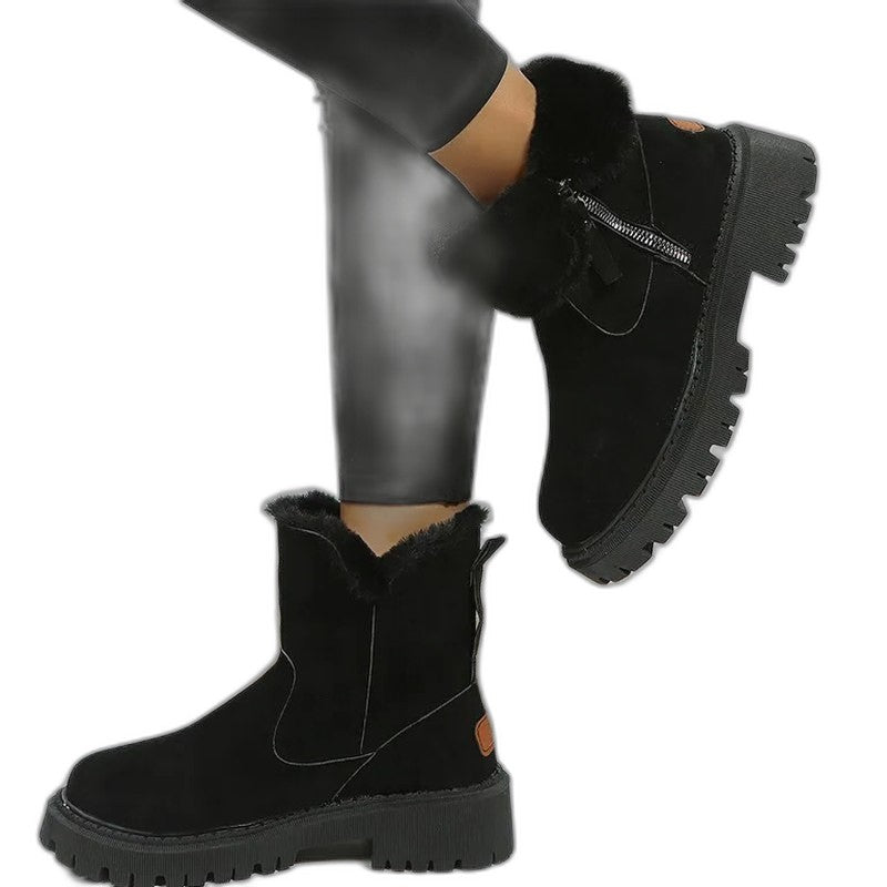 Comfortable Beige Ankle Boots for Women with Platform Fur Lined Casual Style