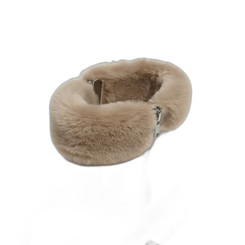 Comfortable Beige Ankle Boots for Women with Platform Fur Lined Casual Style