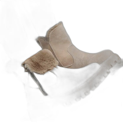 Comfortable Beige Ankle Boots for Women with Platform Fur Lined Casual Style