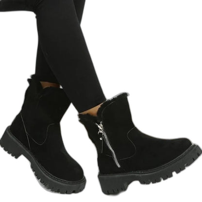 Comfortable Beige Ankle Boots for Women with Platform Fur Lined Casual Style