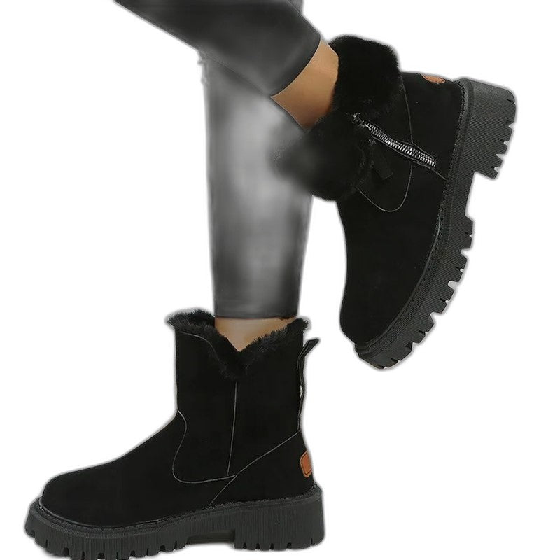 Comfortable Beige Ankle Boots for Women with Platform Fur Lined Casual Style