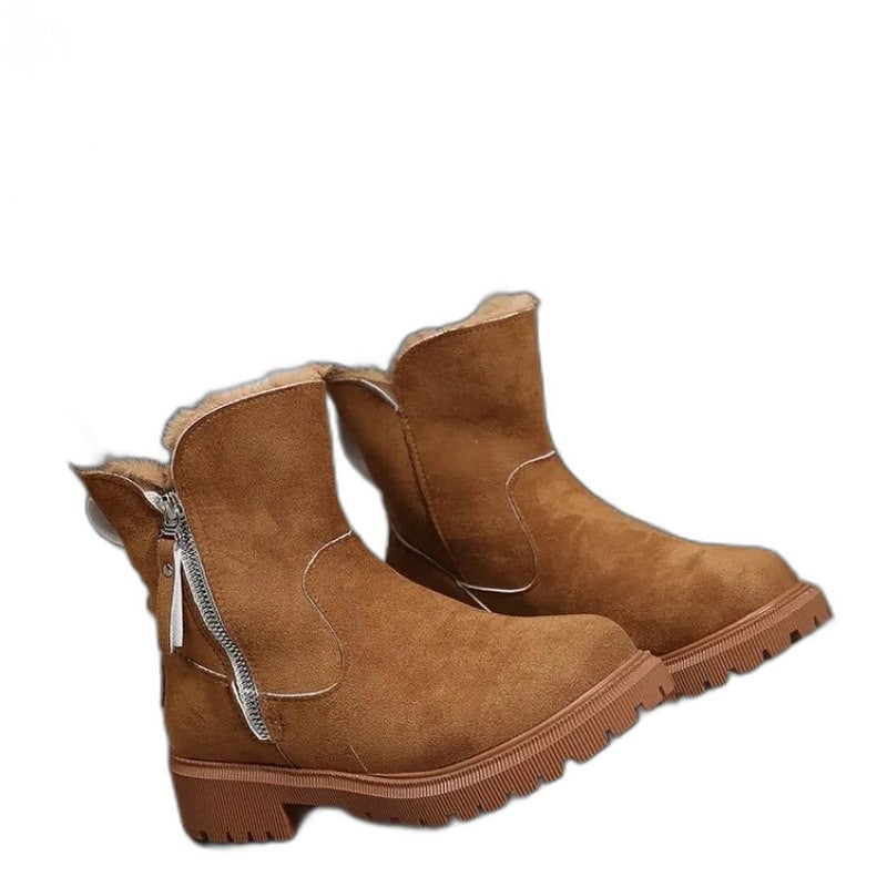 Comfortable Beige Ankle Boots for Women with Platform Fur Lined Casual Style