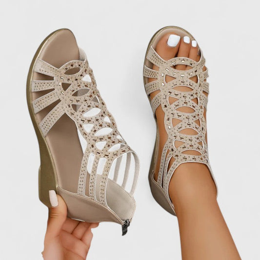 Comfortable Beige Crochet Wedge Sandals for Women with Platform Open Toe Casual Style