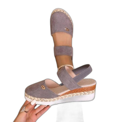 Comfortable Beige Espadrilles for Women with Platform Ankle Strap Closed Toe Casual Style