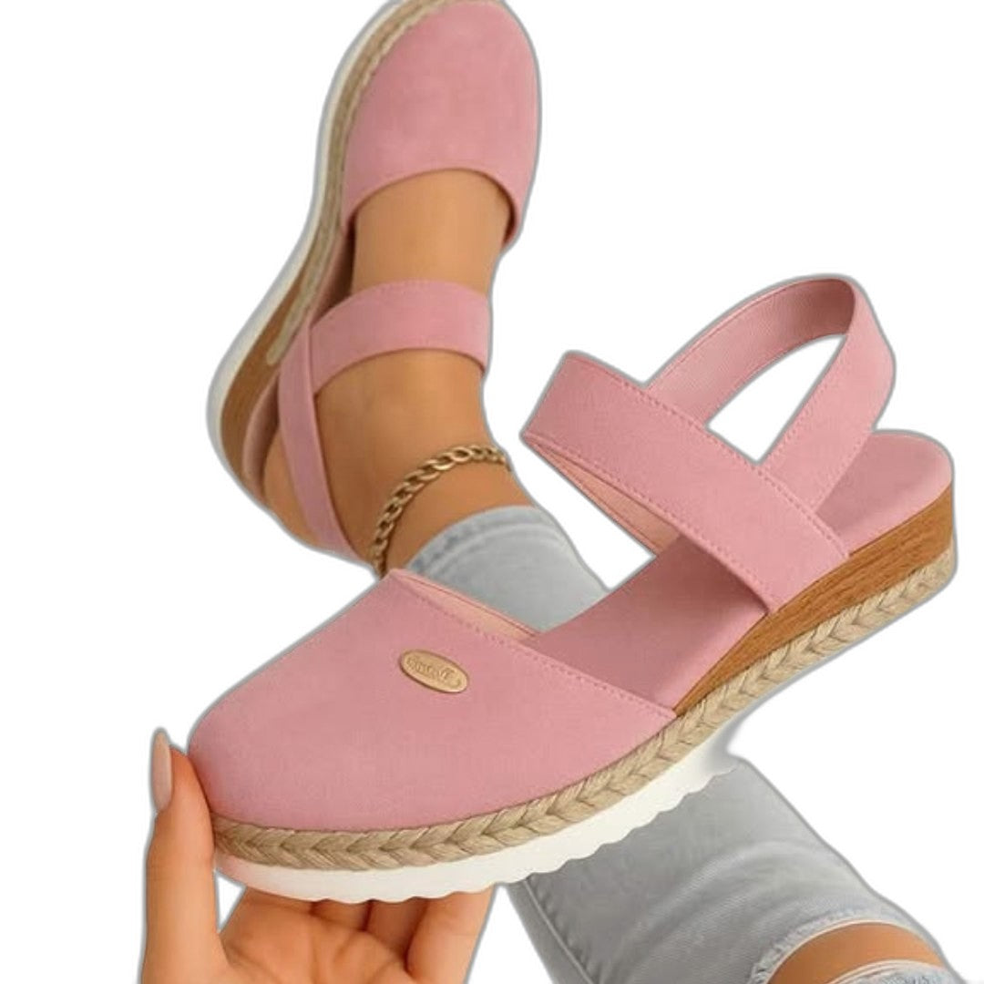 Comfortable Beige Espadrilles for Women with Platform Ankle Strap Closed Toe Casual Style