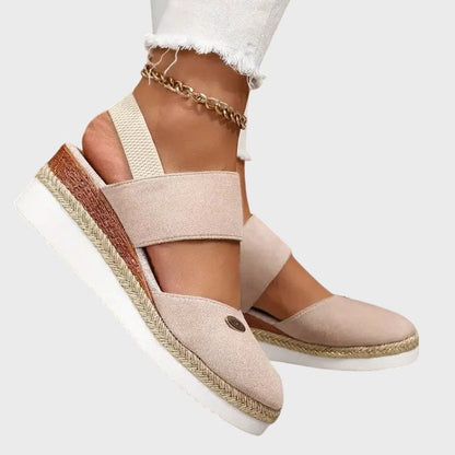 Comfortable Beige Espadrilles for Women with Platform Ankle Strap Closed Toe Casual Style