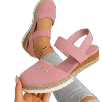 Comfortable Beige Flats for Women with Ankle Strap Closed Toe Casual Style