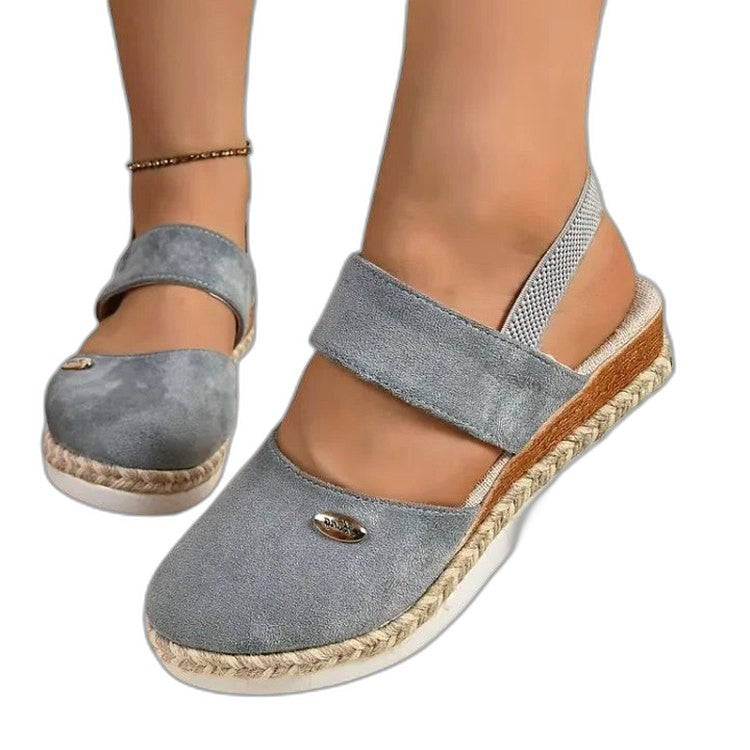 Comfortable Beige Flats for Women with Ankle Strap Closed Toe Casual Style
