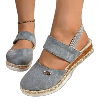 Comfortable Beige Flats for Women with Ankle Strap Closed Toe Casual Style