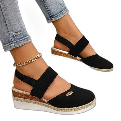 Comfortable Beige Flats for Women with Ankle Strap Closed Toe Casual Style