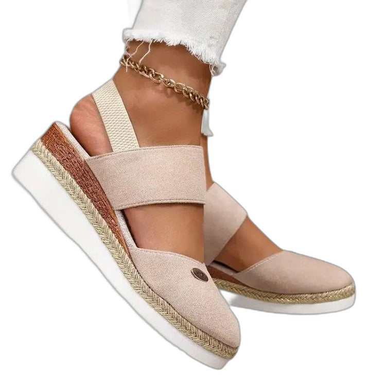 Comfortable Beige Flats for Women with Ankle Strap Closed Toe Casual Style