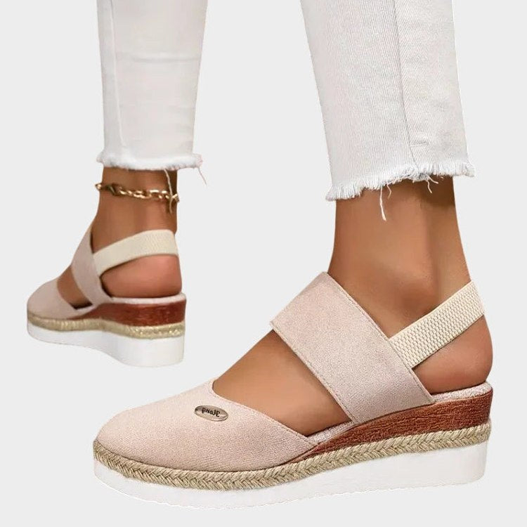 Comfortable Beige Flats for Women with Ankle Strap Closed Toe Casual Style
