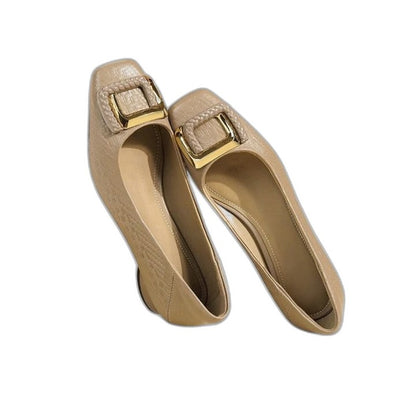 Comfortable Beige Flats for Women with Closed Toe Buckle Casual Style